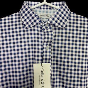 Collars & Co Polo Shirt Mens M Purple Gingham Button Up Front Dress Collar NWT